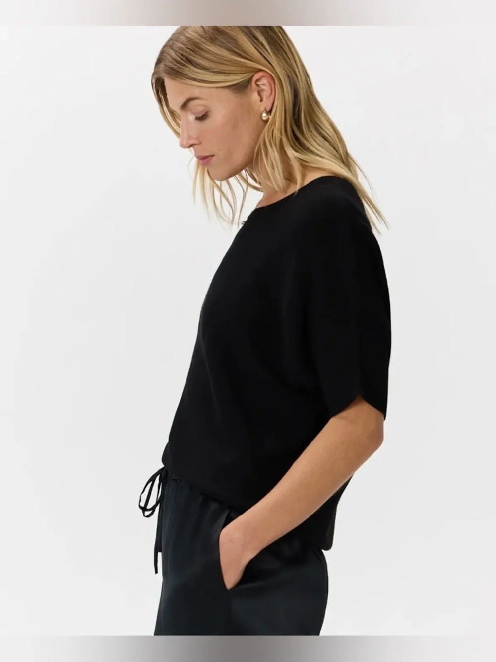 NWOT Quince Lightweight Cotton Cashmere Link-Stitch Dolman Sweater - Picture 3 of 9